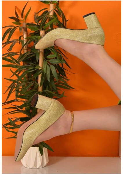 Rossa Kadın Gold Simli 5 cm Topuklu Klasik Ayakkabı fırsatları