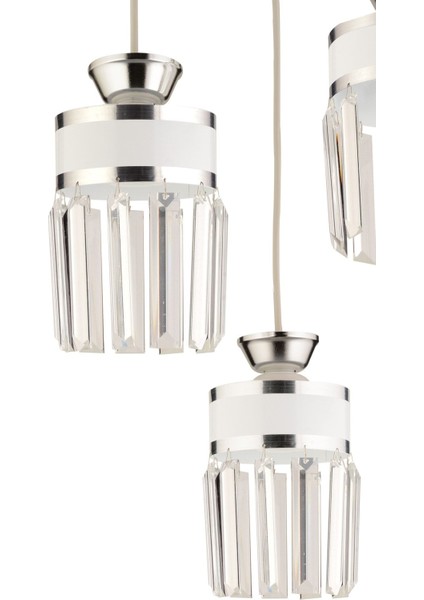 Eylül 3 Lü Sarkıt Tepsi Beyaza Krom Kristal Taşlı Yaldızlı Modern Lüks Avize