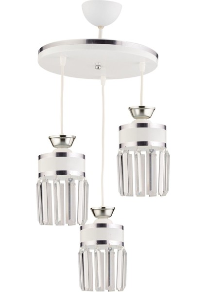 Eylül 3 Lü Sarkıt Tepsi Beyaza Krom Kristal Taşlı Yaldızlı Modern Lüks Avize