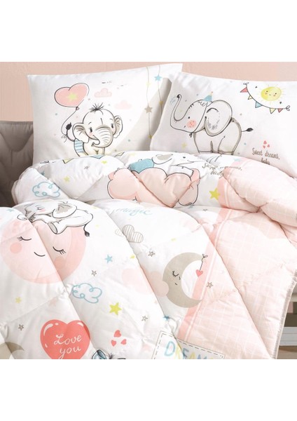 100% Pamuk Ranforce Bebek Uyku Seti Sweet Dreams V1 Pudra