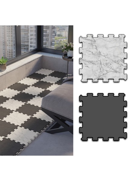 Dijital Baskılı Antrasit-Beyaz Renkli Balkon Halısı Yolluk Yapboz Puzzle Japon Halı