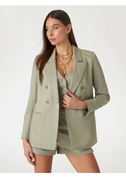 Kadın Haki Kruvaze Blazer Ceket