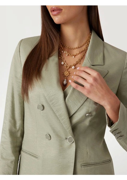 Kadın Haki Kruvaze Blazer Ceket