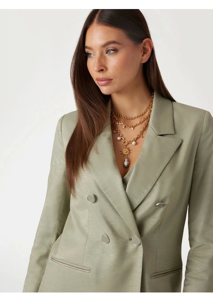 Kadın Haki Kruvaze Blazer Ceket