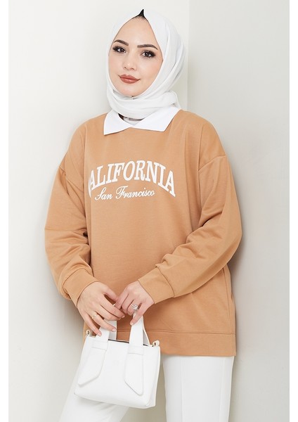 California Baskılı Sweat 1426 - Vizon