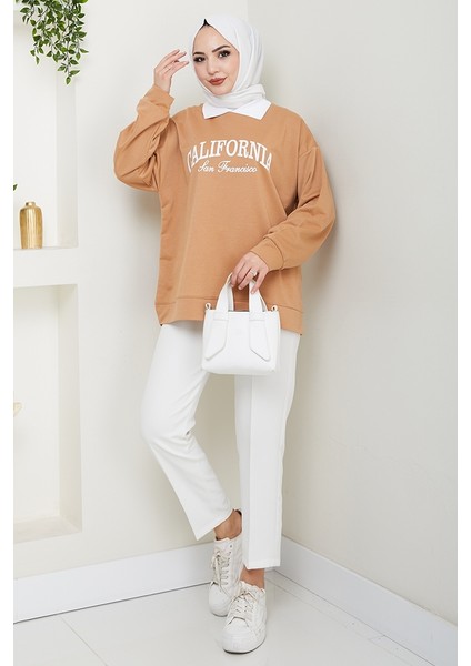 California Baskılı Sweat 1426 - Vizon