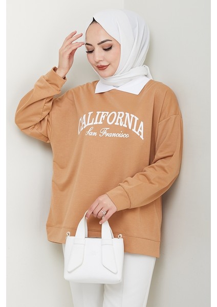 California Baskılı Sweat 1426 - Vizon