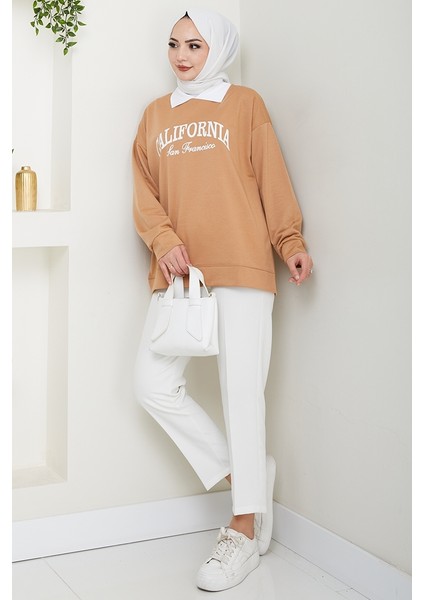 California Baskılı Sweat 1426 - Vizon