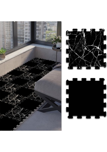 Dijital Baskılı Siyah Renk ile Modernize Edilmiş Balkon Halısı Yolluk Yapboz Puzzle Japon Halı