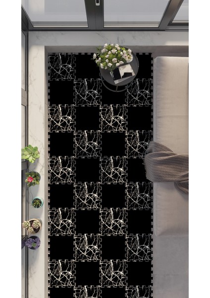 Dijital Baskılı Siyah Renk ile Modernize Edilmiş Balkon Halısı Yolluk Yapboz Puzzle Japon Halı
