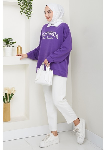 California Baskılı Sweat 1426 - Mor