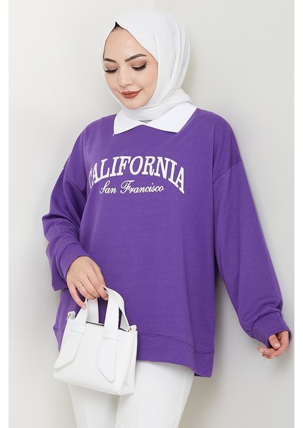 California Baskılı Sweat 1426 - Mor
