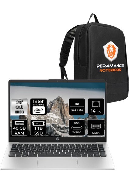 240 G10 Intel Core I5 1340P 40GB 1tb SSD 14" Hd Fdos Taşınabilir Bilgisayar & Per4 Çanta 8A555EAPN338