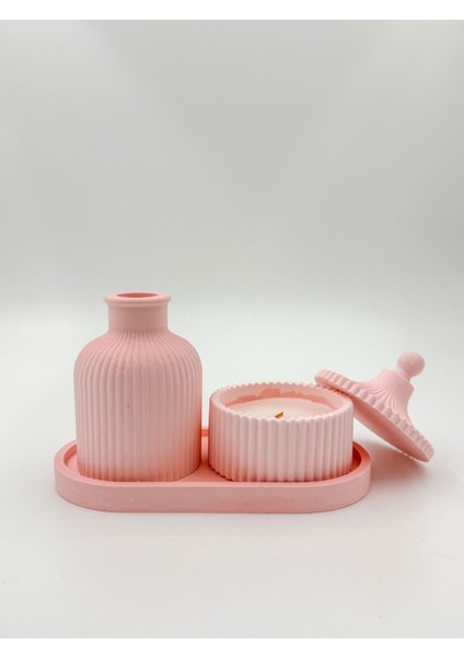 Japon Kiraz Çiçeği Kokulu, Özel Tasarım Mum Vazo ve Tepsi Aksesuar Seti modelleri