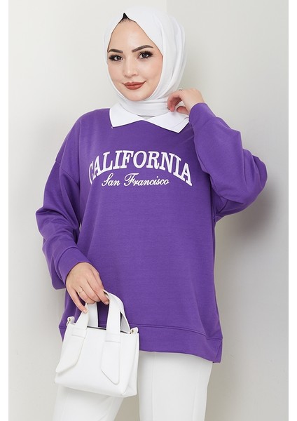California Baskılı Sweat 1426 - Mor