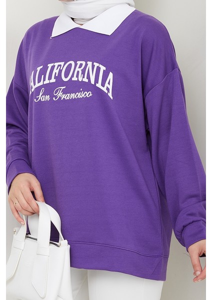 California Baskılı Sweat 1426 - Mor fırsatları