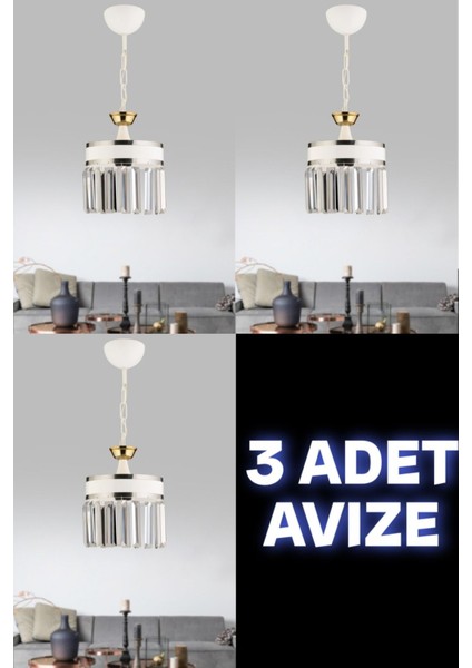 Erva 3 Adet Tekli Avize Kristal Taşlı