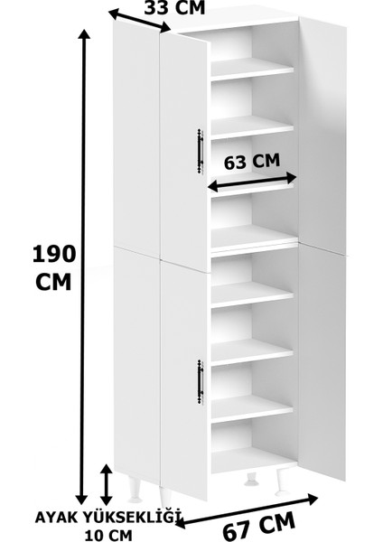 AE-2086 Bala Antrasit Gri Çok Amaçlı Mutfak Dolabı & Banyo Dolabı, Kiler, 4 Kapaklı, Raflı, Ayaklı