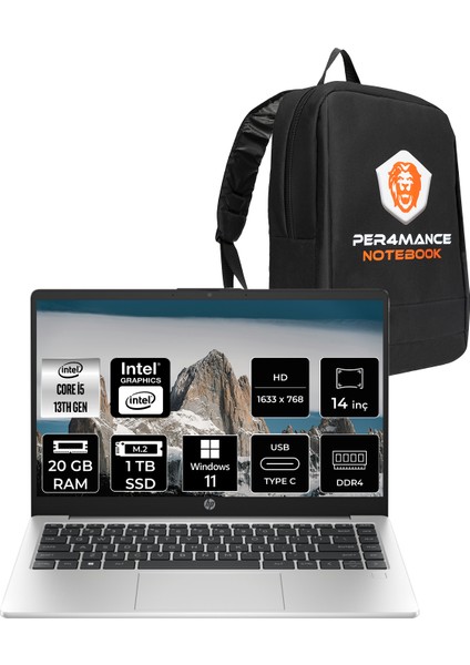 240 G10 Intel Core I5 1340P 20GB 1tb SSD 14" Hd Windows 11 Pro Taşınabilir Bilgisayar & Per4 Çanta 8A555EAPN418