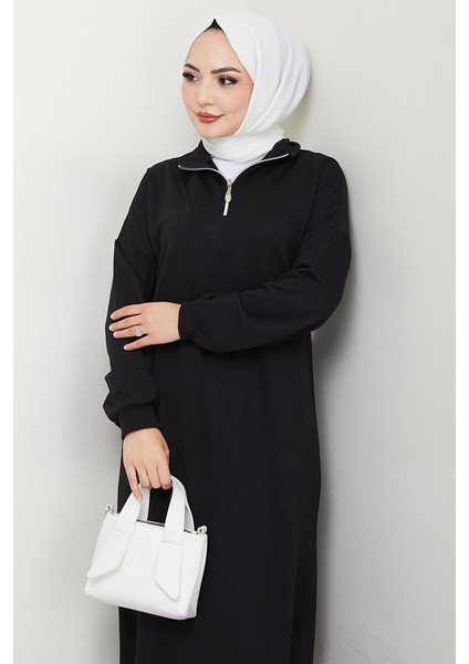 Eyzen Yarım Fermuarlı Elbise 1423 - Siyah
