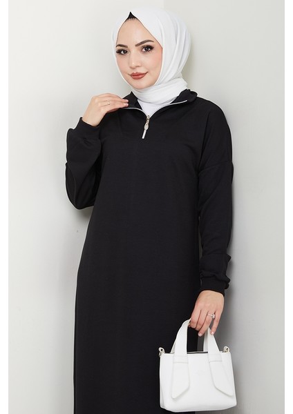 Eyzen Yarım Fermuarlı Elbise 1423 - Siyah
