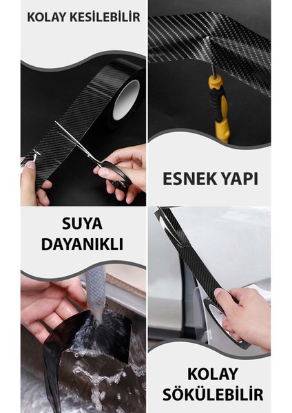 6d Siyah Karbon Şerit Folyo Araç Kapı Direk Kaplama Folyosu - Ragle Hediye