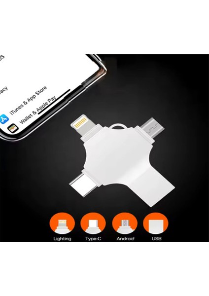 Otg 4in1 Cep Telefonu Çok Fonksiyonlu USB Flash Bellek 64 GB Type-C, Micro Sd ve Kart Okuyucu