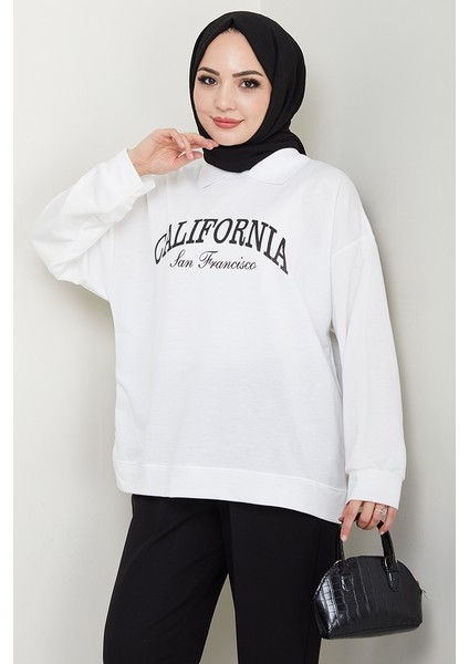 California Baskılı Sweat 1426 - Beyaz