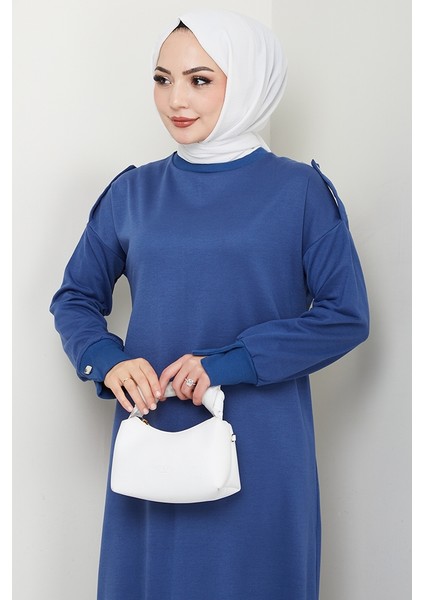 Siyar Apolet Detaylı Elbise 1424 - Indigo