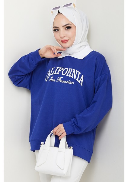 California Baskılı Sweat 1426 - Saks Mavisi