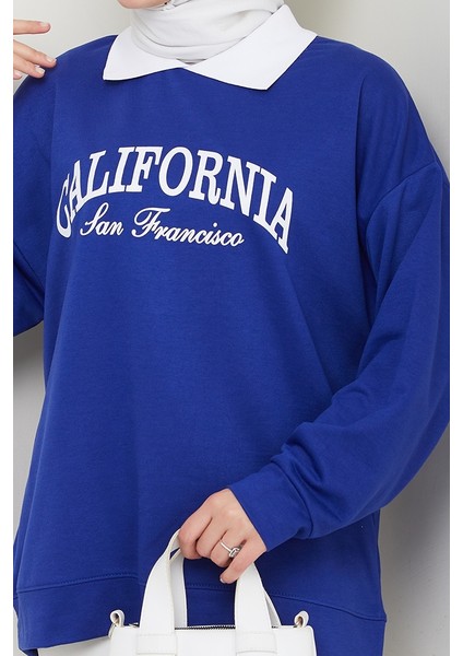California Baskılı Sweat 1426 - Saks Mavisi