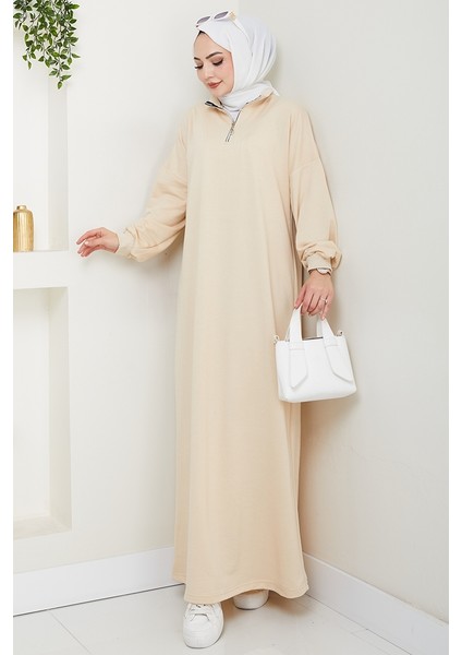 Eyzen Yarım Fermuarlı Elbise 1423 - Bej modelleri