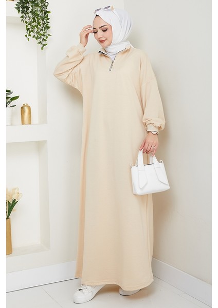 Eyzen Yarım Fermuarlı Elbise 1423 - Bej indirimleri