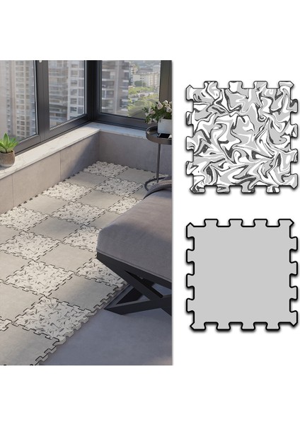 Dijital Baskılı Antrasit Beyaz Renk ile Modernize Edilmiş Balkon Halısı Yolluk Yapboz Puzzle Japon Halı
