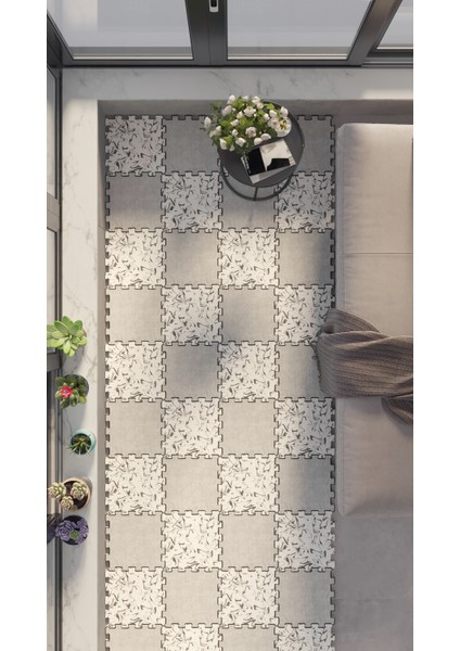 Dijital Baskılı Antrasit Beyaz Renk ile Modernize Edilmiş Balkon Halısı Yolluk Yapboz Puzzle Japon Halı