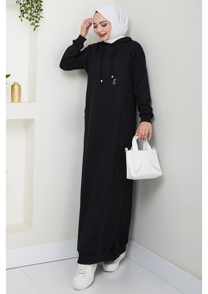 Anger Kapüşonlu Elbise 1421 - Siyah