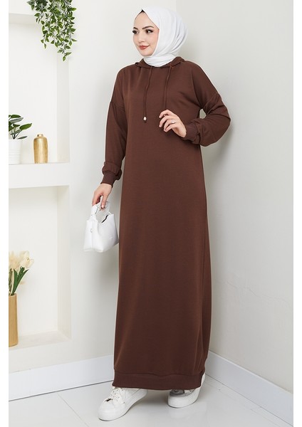 Arma Detay Kapüşonlu Elbise 1422 - Acı Kahve