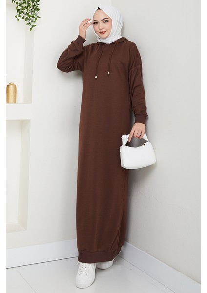 Arma Detay Kapüşonlu Elbise 1422 - Acı Kahve modelleri