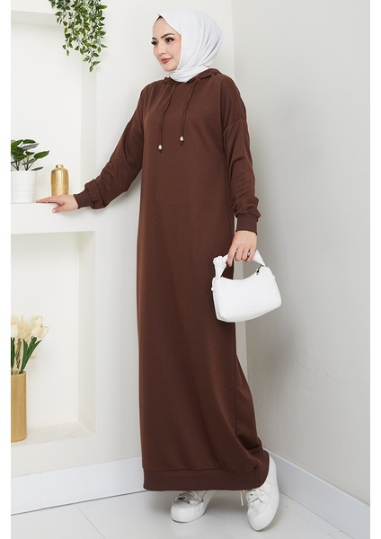 Arma Detay Kapüşonlu Elbise 1422 - Acı Kahve indirimleri