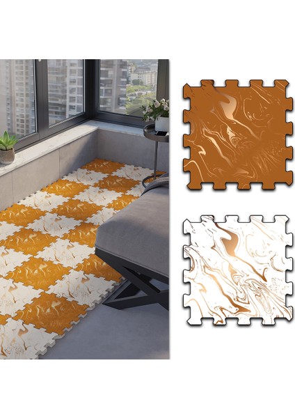 Dijital Baskılı Sarı ve Beyaz Renk ile Modernize Edilmiş Balkon Halısı Yolluk Yapboz Puzzle Japon Halı