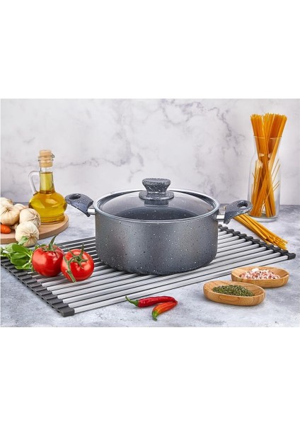 Polo Chef Fiesta Granit Gri Derin Kapaklı Tencere Yanmaz Yapışmaz 22CM