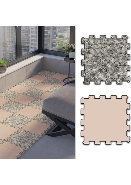 Dijital Baskılı Kahve ve Antrasit Renk ile Modernize Edilmiş Balkon Halısı Yolluk Yapboz Puzzle Japon Halı