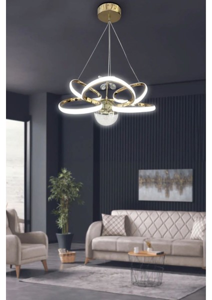 Çilek Tek Toplu Gold Kaplama 3 Renk Ledli Kristal Taçlı Modern Koridor- Salon - Mutfak - Avize