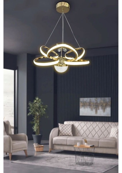 Çilek Tek Toplu Gold Kaplama 3 Renk Ledli Kristal Taçlı Modern Koridor- Salon - Mutfak - Avize