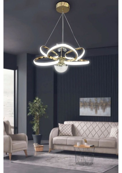 Çilek Tek Toplu Gold Kaplama 3 Renk Ledli Kristal Taçlı Modern Koridor- Salon - Mutfak - Avize