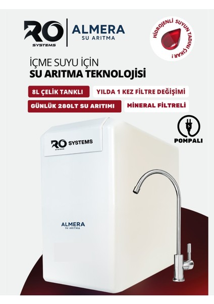 Pompalı Su Arıtma Cihazı Çelik Tanklı Premium 9 Aşamalı Ekstra Mineral Filtre