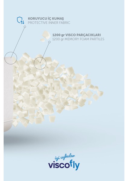 Visco Parçacıklı Klasik Yastık - 57 x 40 x 12 cm - 1200 gr Iç Dolgulu