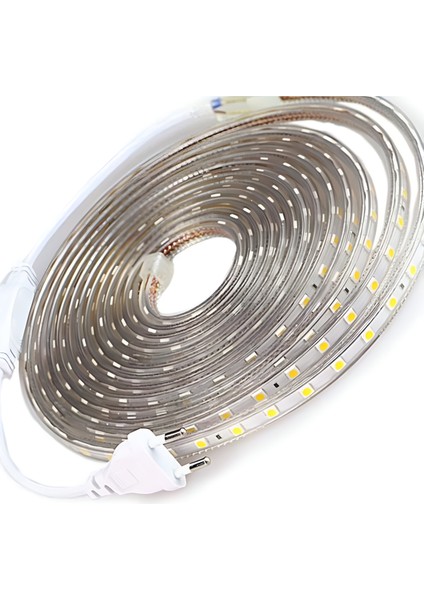 Anaway Beyaz Şerit LED SMD5050 220 V 3 Metre, 60 Led/m, Fişli Silikonlu Şerit Aydınlatma 3 ÇIPLI,IP67 Su Geçirmez