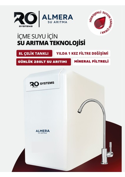 6 Aşamalı Ro Systems Su Arıtma Cihazı 8 Lt Çelik Tanklı Premium Mineralli