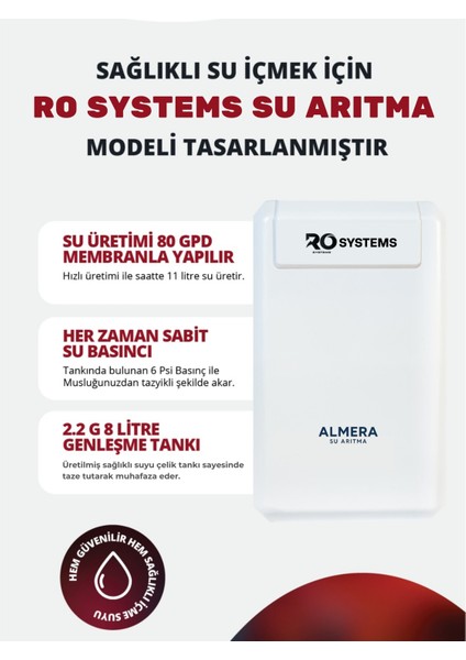 6 Aşamalı Ro Systems Su Arıtma Cihazı 8 Lt Çelik Tanklı Premium Mineralli modelleri